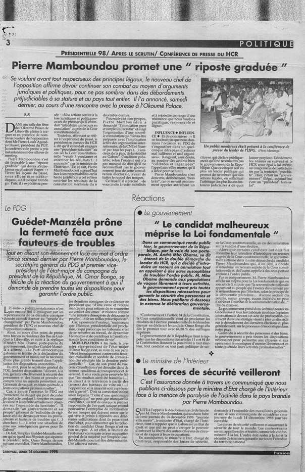 L’Union du lundi 14 décembre 1998